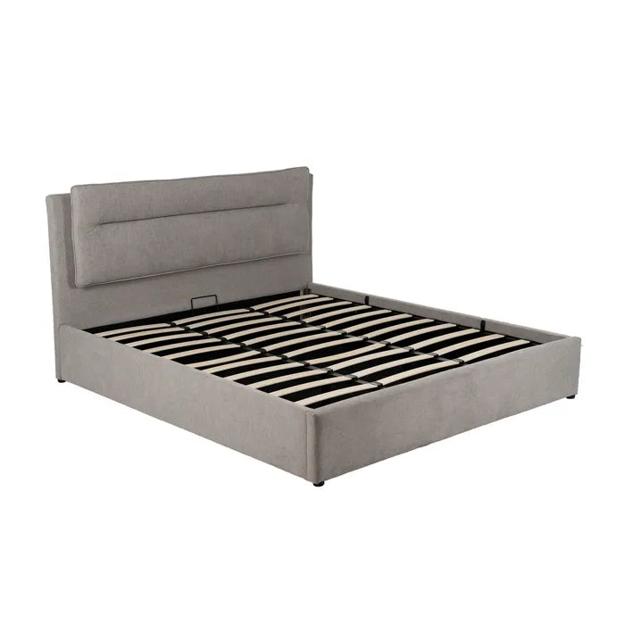 Pat tapițat cu spațiu de depozitare, gri, 191 x 212 x 113 cm – soluția ideală pentru spații moderne