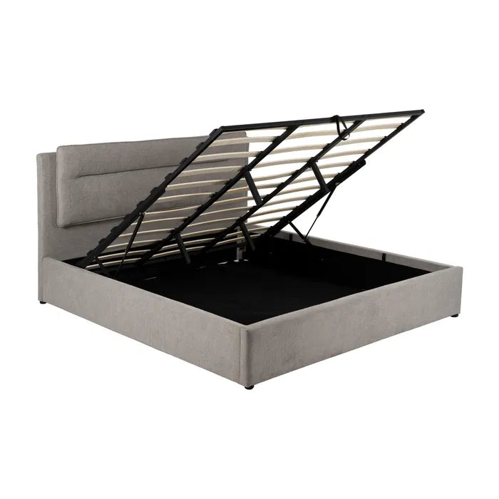 Pat tapițat cu spațiu de depozitare, gri, 191 x 212 x 113 cm – soluția ideală pentru spații moderne