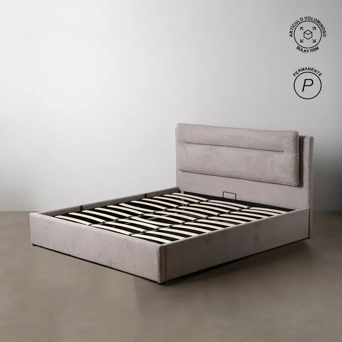 Pat tapițat cu spațiu de depozitare, gri, 191 x 212 x 113 cm – soluția ideală pentru spații moderne