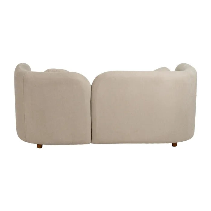 Canapea 2 locuri din lemn și țesătură bej – design modern și compact