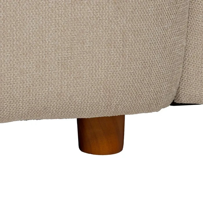 Canapea 2 locuri din lemn și țesătură bej – design modern și compact