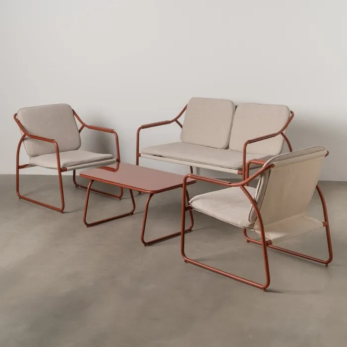 Set Mobilier Grădină STEEL Modern – 4 Piese cu Masă din Sticlă Securizată