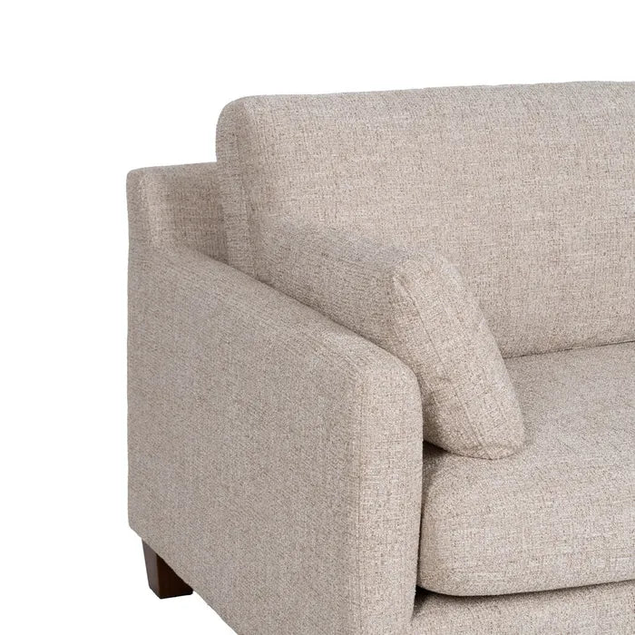Canapea 3 locuri bej din lemn și țesătură – confort modern și stil natural