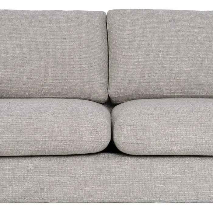 Canapea 3 locuri gri din lemn și țesătură tip weave – design modern și textură sofisticată