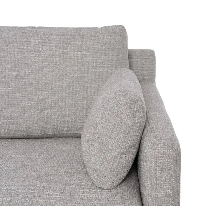 Canapea 3 locuri gri din lemn și țesătură tip weave – design modern și textură sofisticată