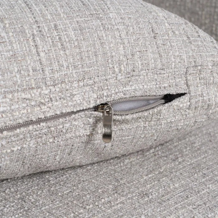 Canapea 3 locuri gri din lemn și țesătură tip weave – design modern și textură sofisticată