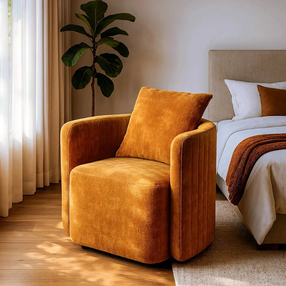 Fotoliu Pivotant Ochre din Textil și Lemn (76 x 70 x 84 cm)