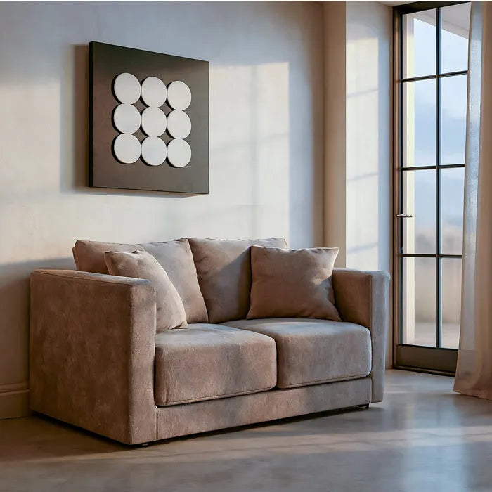 Canapea 2 locuri taupe, aspect vintage weave – eleganță și confort rafinat