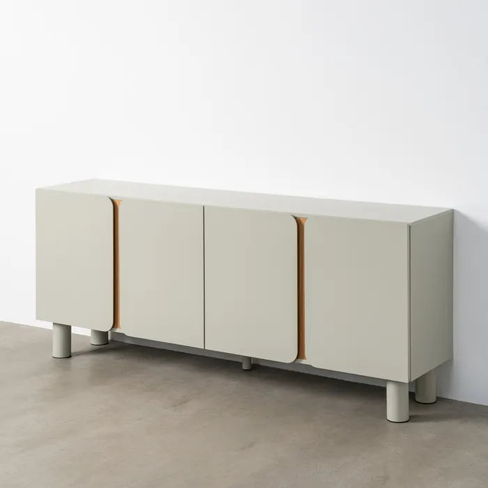 Comodă taupe din MDF și lemn de stejar, 180 x 40 x 75 cm – spațiu de depozitare extins
