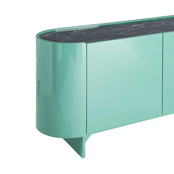 Ixia Bufet , Verde Lăcuit și Marmură Naturală, MDF, Design Modern, 160 x 45 x 75 cm