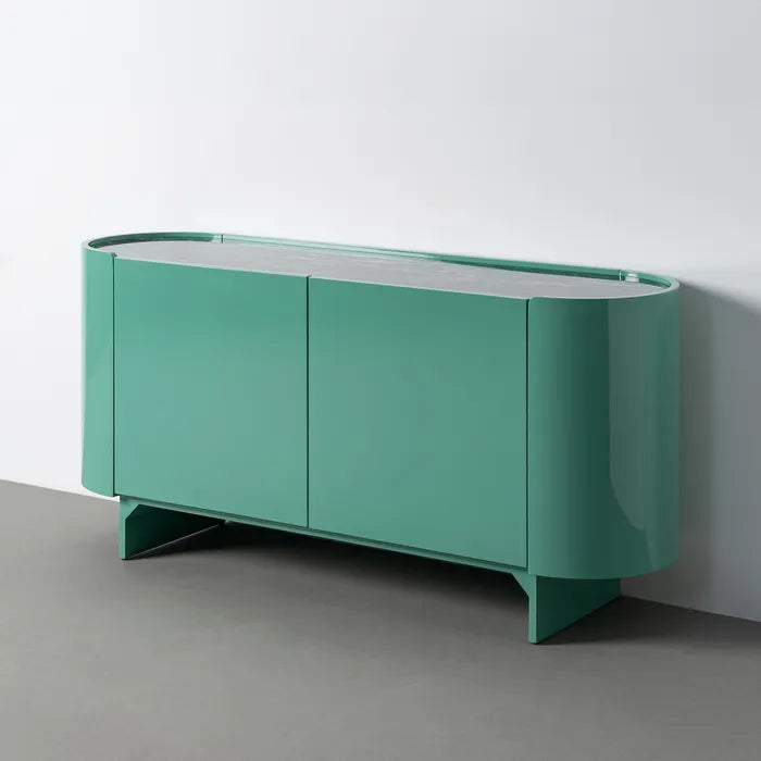 Ixia Bufet , Verde Lăcuit și Marmură Naturală, MDF, Design Modern, 160 x 45 x 75 cm