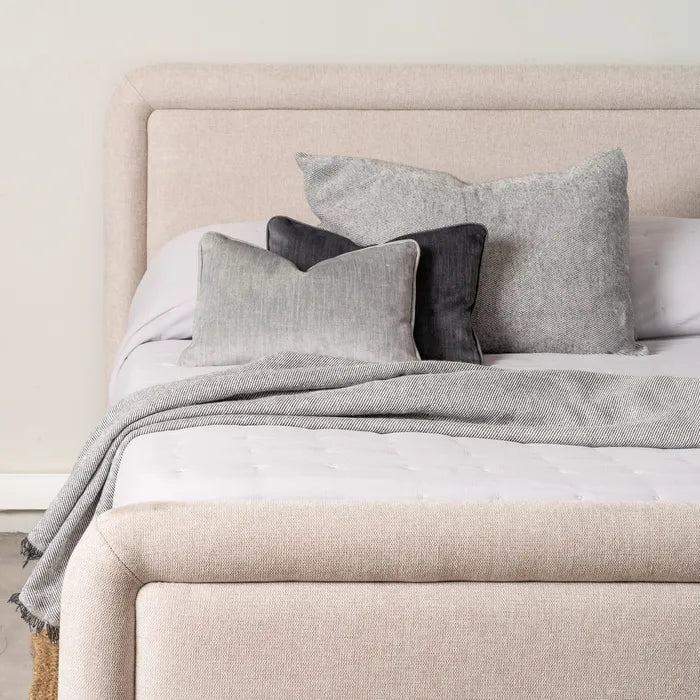 Pat Dormitor Tapitat, Textil Bej, 160 x 217 x 107 cm