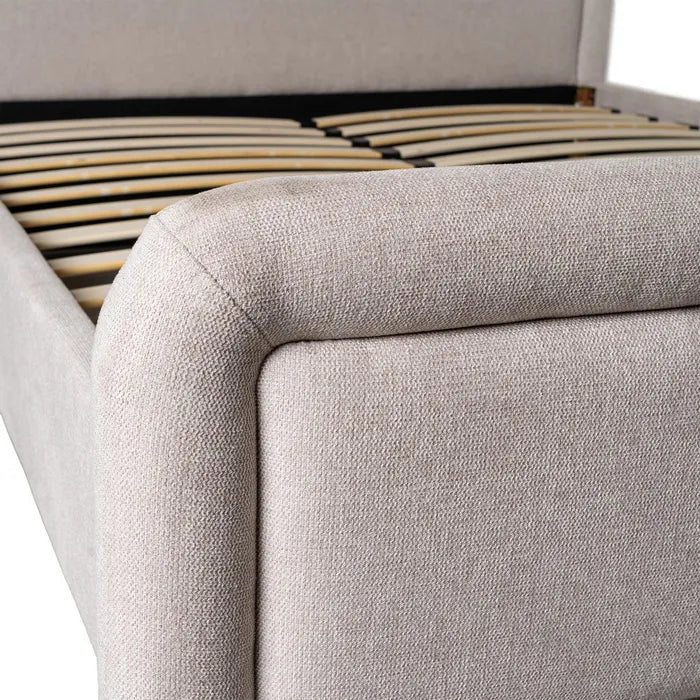 Pat Dormitor Tapitat, Textil Bej, 160 x 217 x 107 cm