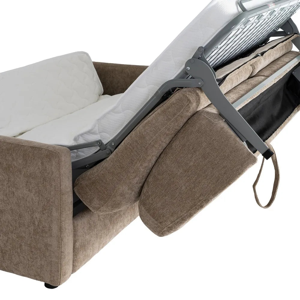 Canapea Extensibilă Ixia, Grej (Taupe Old), Material Textil și Cadru Metalic, Saltea Inclusă 140 x 190 cm, 194 x 104 x 88 cm