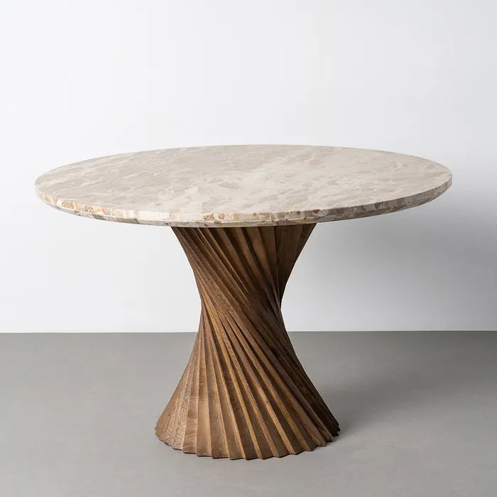 Masă dining rotundă | Lemn de mango și Marmură | Alb/Natural | Design Luxos Contemporan 120x120x76 cm