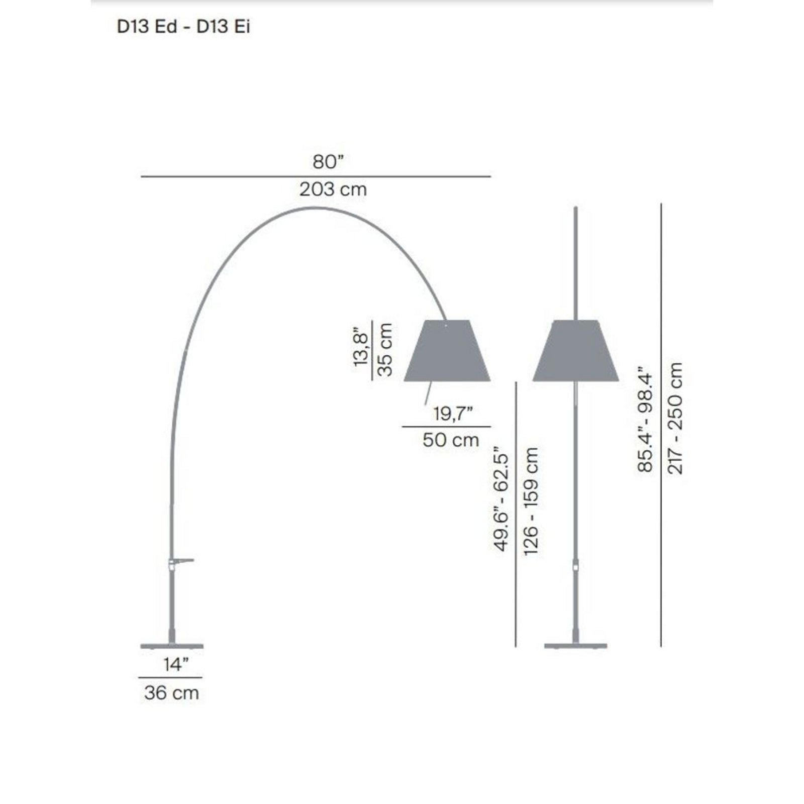 Luceplan lampadar Lady Costanza | Reglabil negru/aluminiu