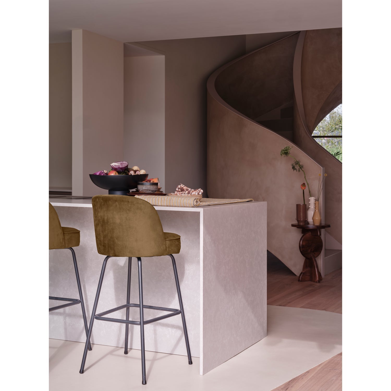 WOOOD scaun bar VOGUE BARSTOOL 80CM VELVET | 100% Pes | Galben | 103x50x55 cm