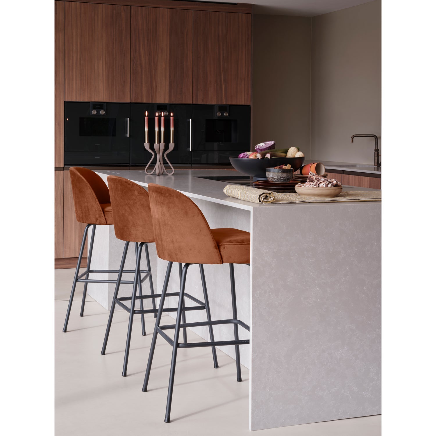 WOOOD scaun bar VOGUE BARSTOOL 80CM VELVET | 100% Pes | Rugina | 103x50x55 cm