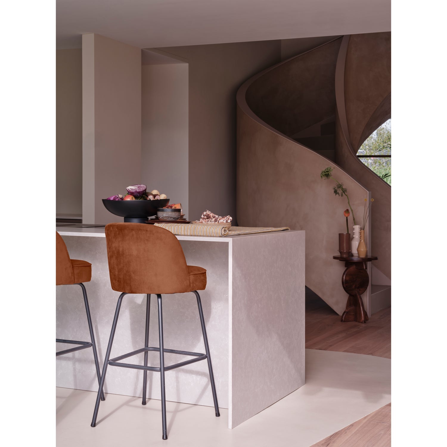 WOOOD scaun bar VOGUE BARSTOOL 80CM VELVET | 100% Pes | Rugina | 103x50x55 cm