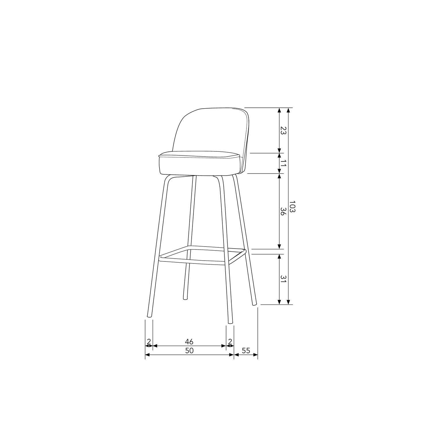 VOGUE BAR STOOL 80CM VELVET DARK GREEN