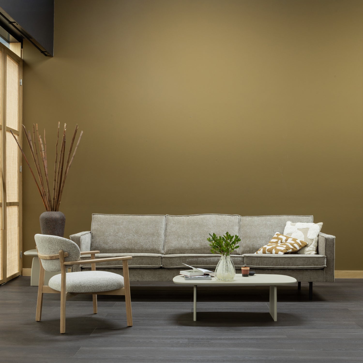 RODEO SOFA 3-SEATER RIB FABRIC DARK SAND