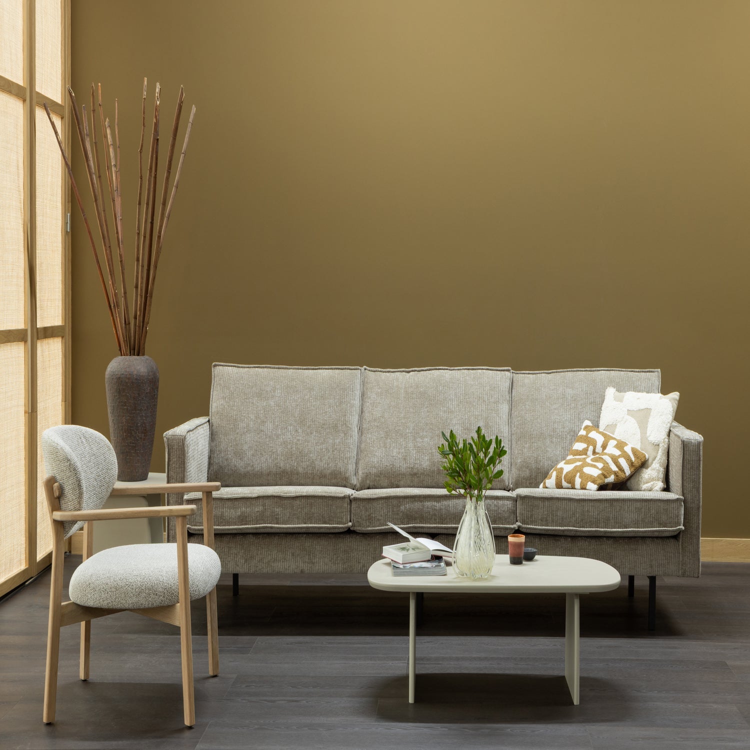 RODEO SOFA 3-SEATER RIB FABRIC DARK SAND