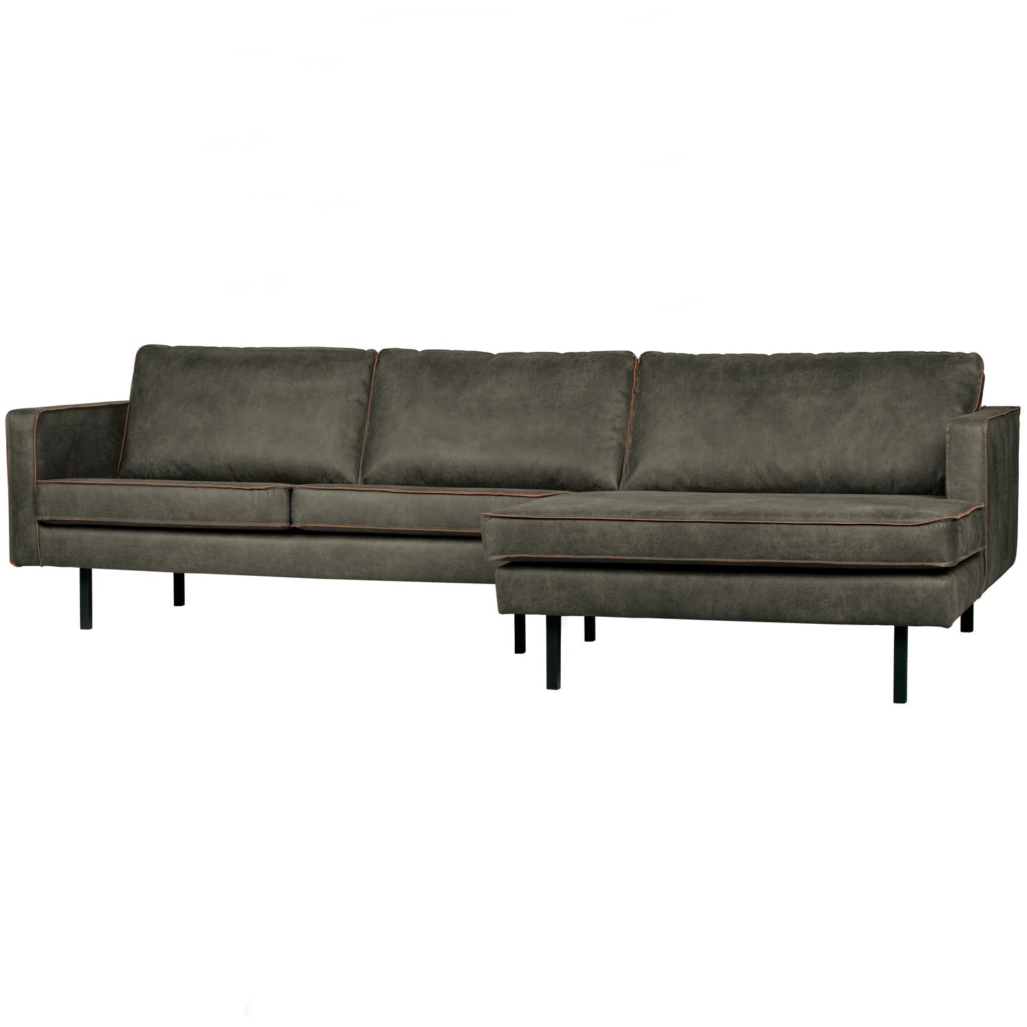 WOOOD canapea colt RODEO CHAISE LONGUE | Piele | Army | 85x300x155 cm