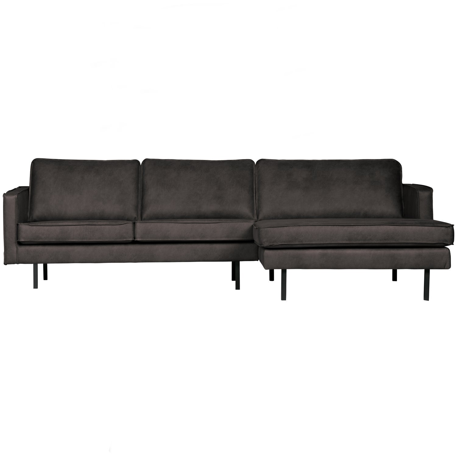 WOOOD canapea colt RODEO CHAISE LONGUE | Piele | Negru | 85x300x155 cm