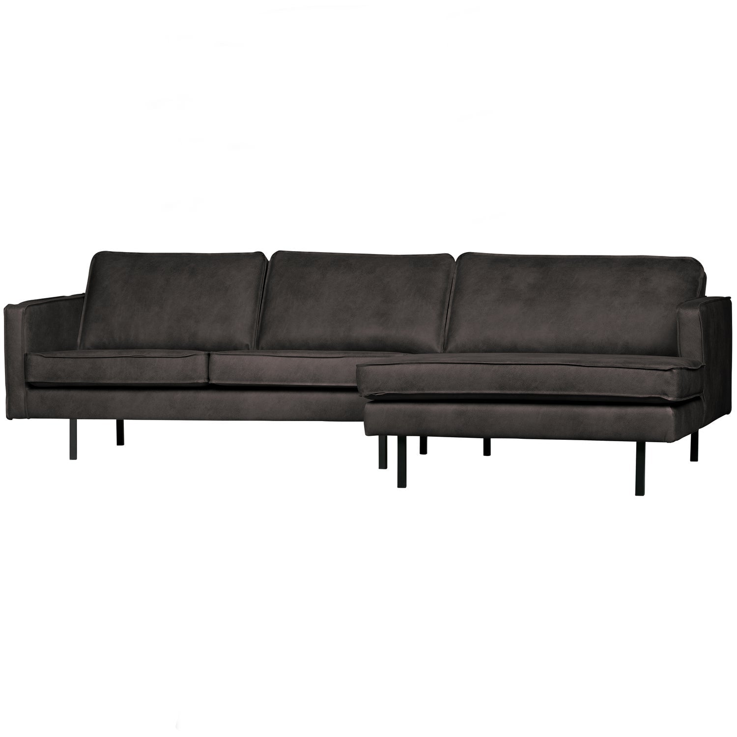 WOOOD canapea colt RODEO CHAISE LONGUE | Piele | Negru | 85x300x155 cm
