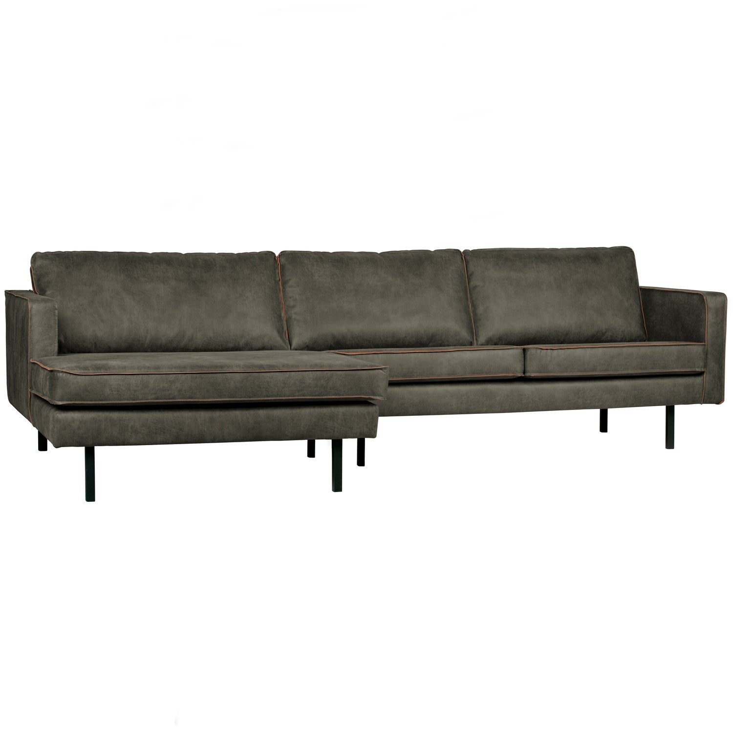 WOOOD canapea colt RODEO CHAISE LONGUE | Piele | Army | 85x300x155 cm