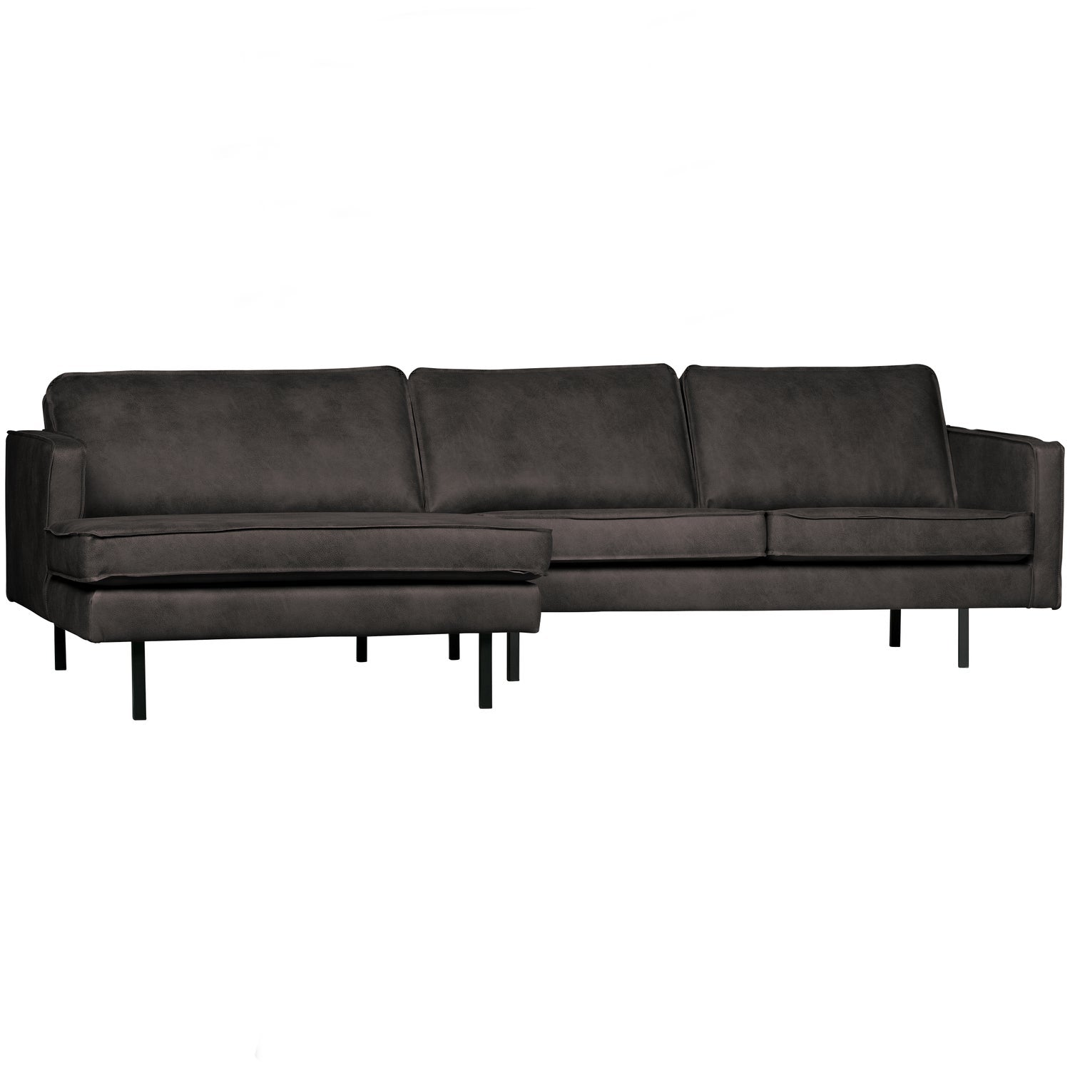 WOOOD canapea colt RODEO CHAISE LONGUE | Piele | Negru | 85x300x155 cm