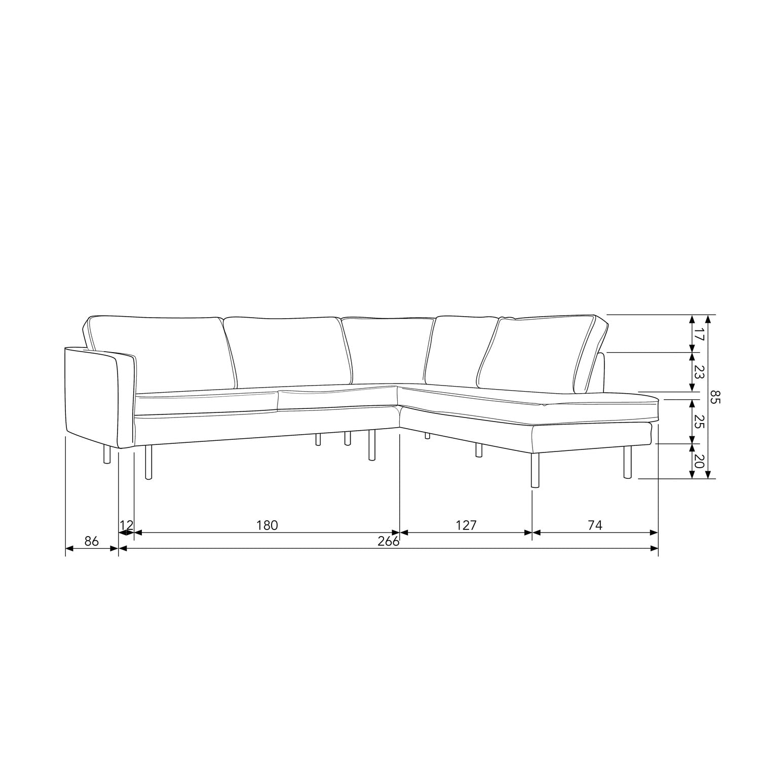 WOOOD canapea colt RODEO | 100% Pes | Verde | 85x266x213 cm