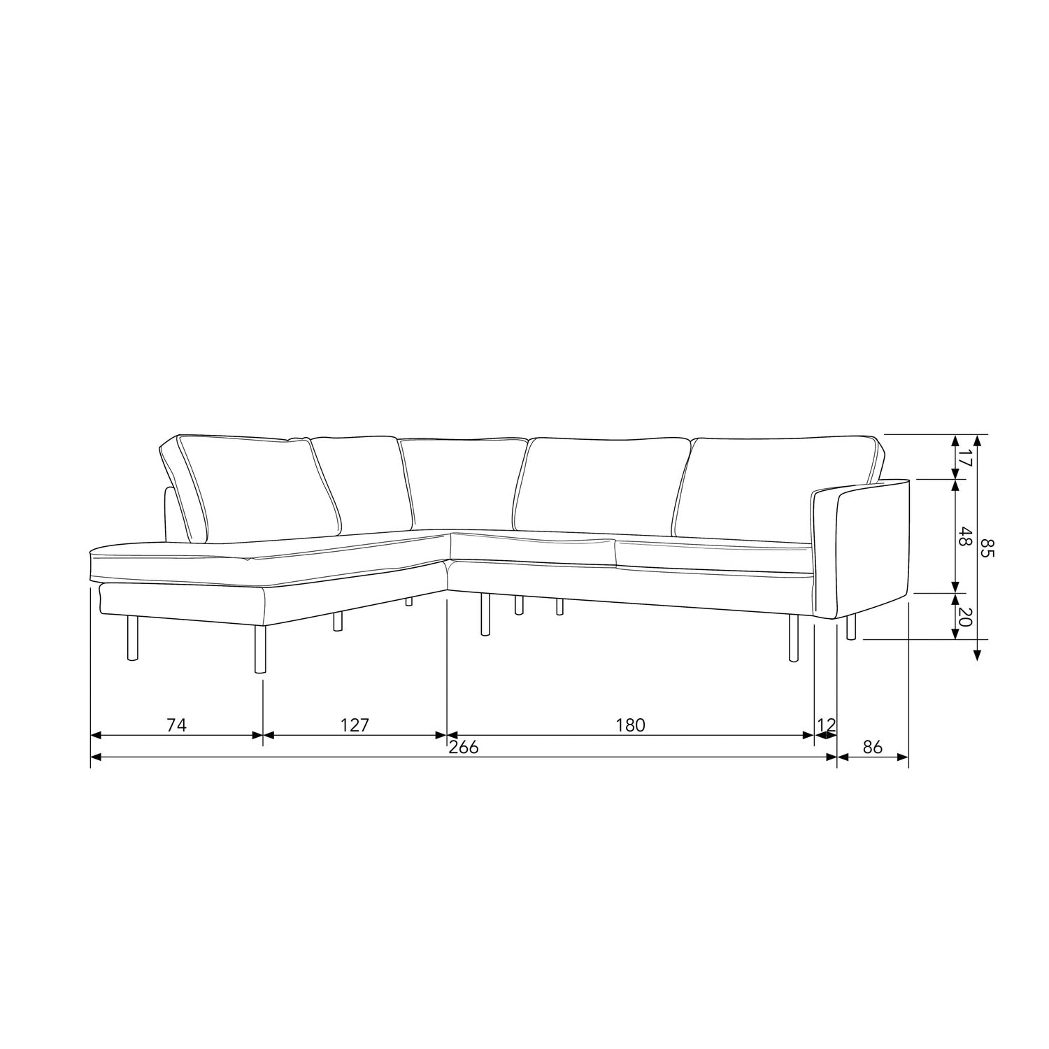 WOOOD canapea colt RODEO | 100% Pes | Albastru | 85x266x213 cm