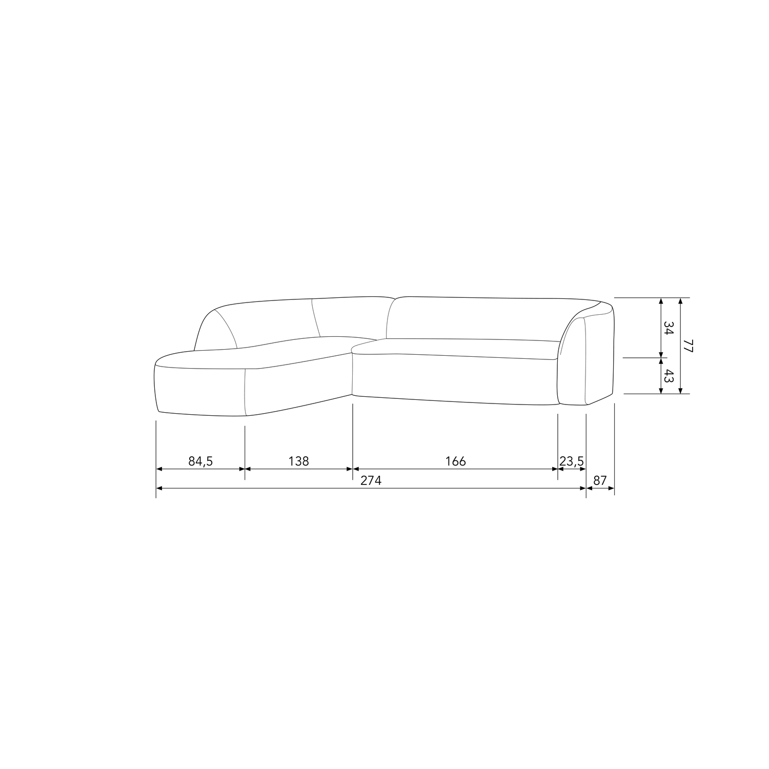 SLOPING CORNER SOFA LEFT LIGHT BROWN MELANGE