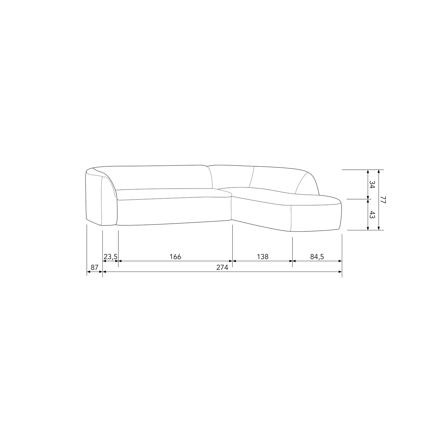 SLOPING CORNER SOFA RIGHT LIGHT BROWN MELANGE