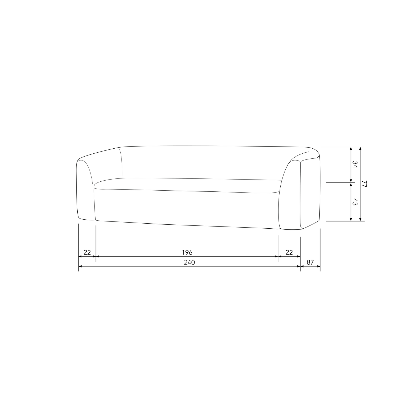 SLOPING 3-SEATER SOFA OFF WHITE MELANGE