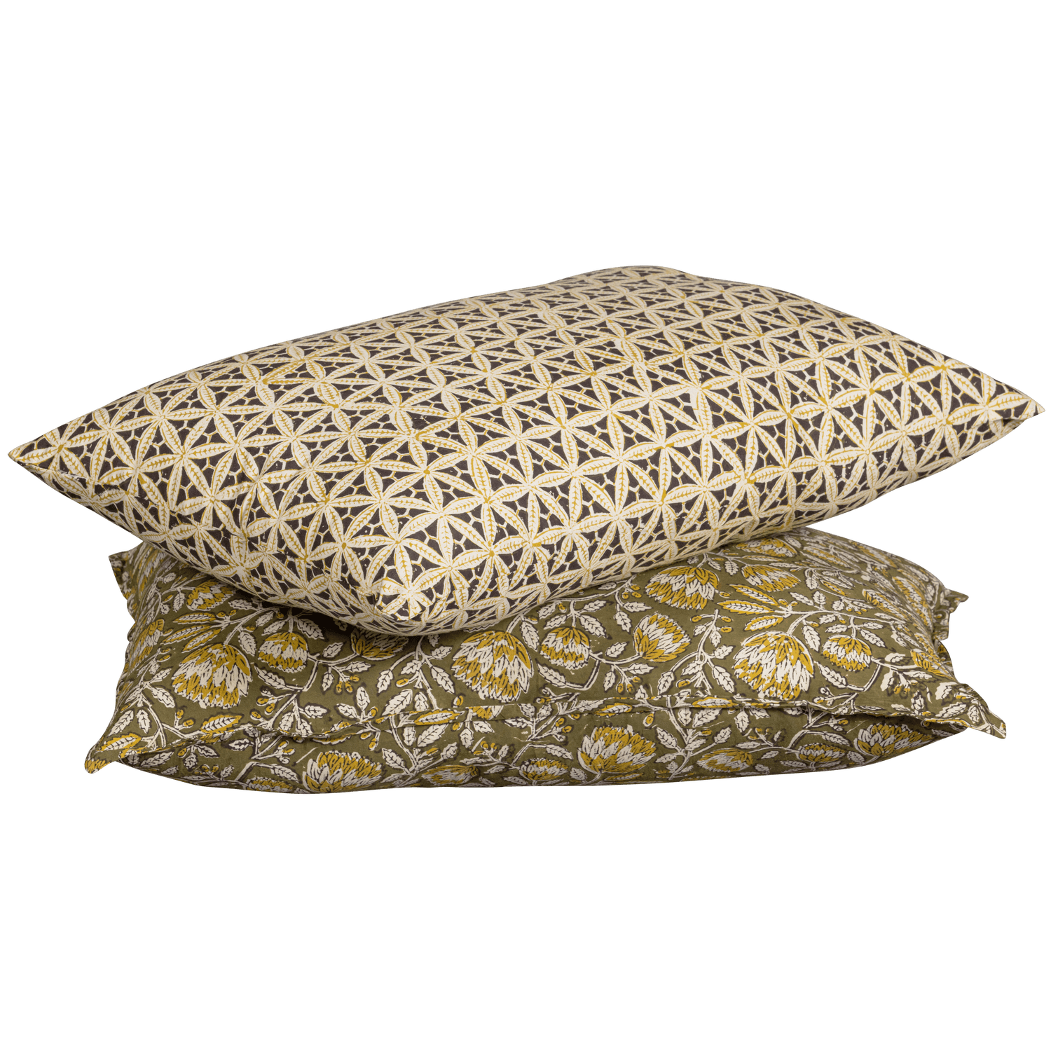 BLOOM CUSHION WITH PRINT GREEN/BROWN 40x60CM