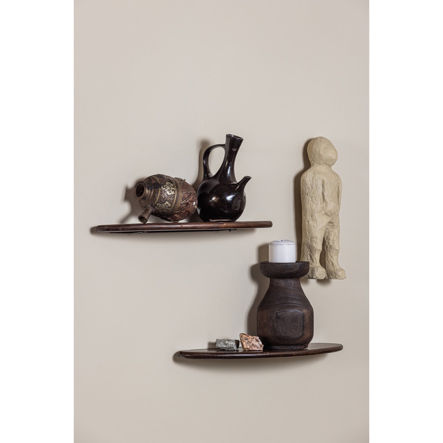 SET OF 2 - LAYER WALL SHELVES MANGO WOOD WALNUT