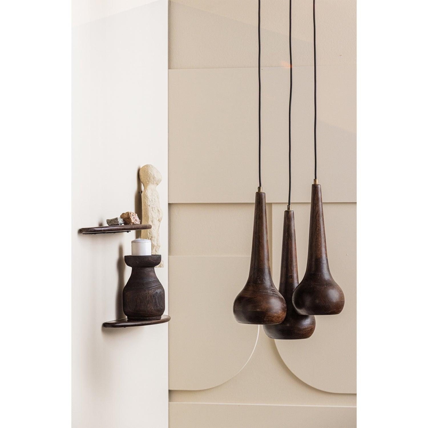 SET OF 3 - TUMBLE HANGING LAMPS WOOD WALNUT