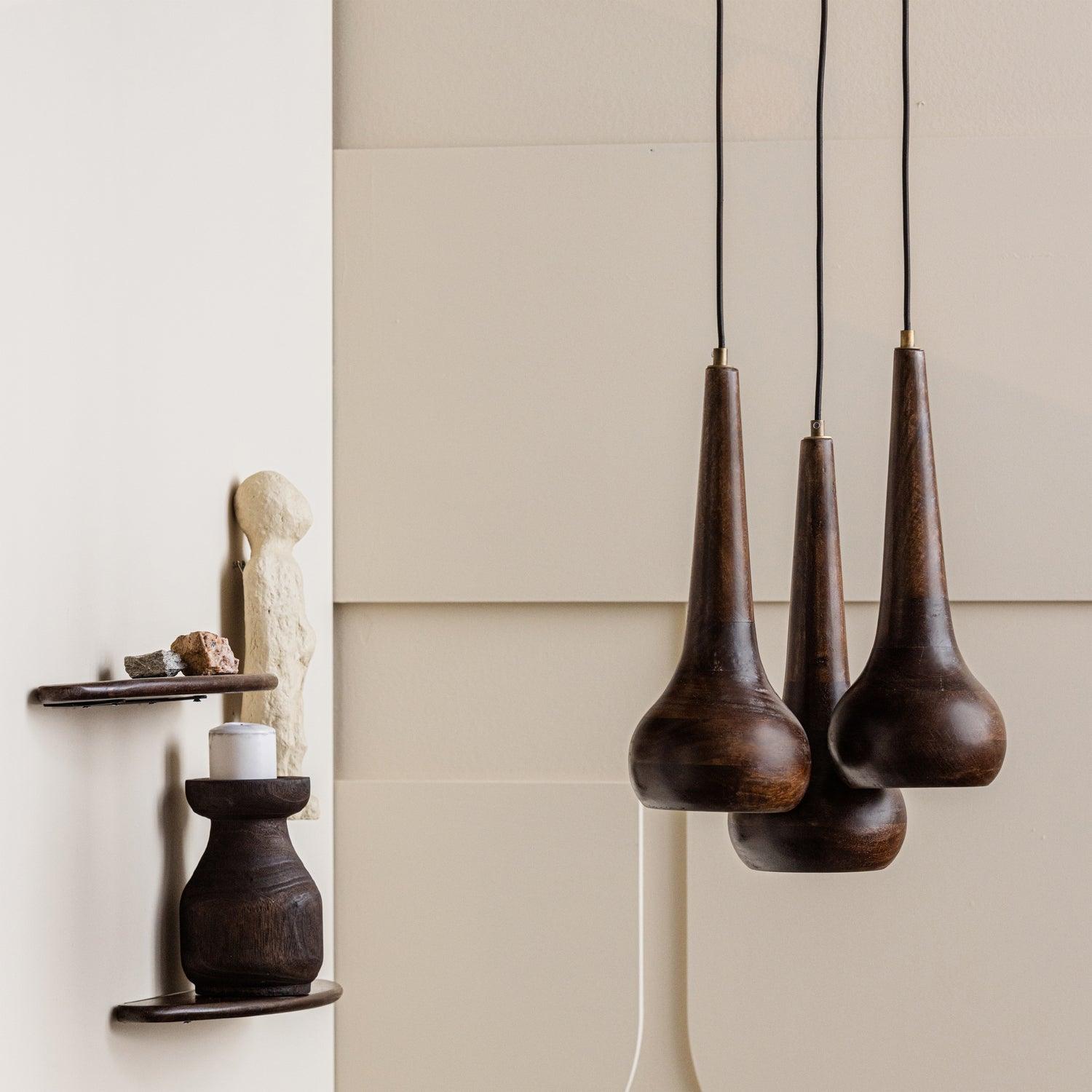 SET OF 3 - TUMBLE HANGING LAMPS WOOD WALNUT