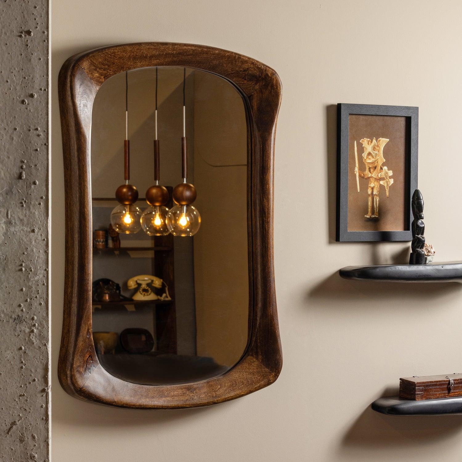 GLITTERING MIRROR WITH WOODEN FRAME WALNUT