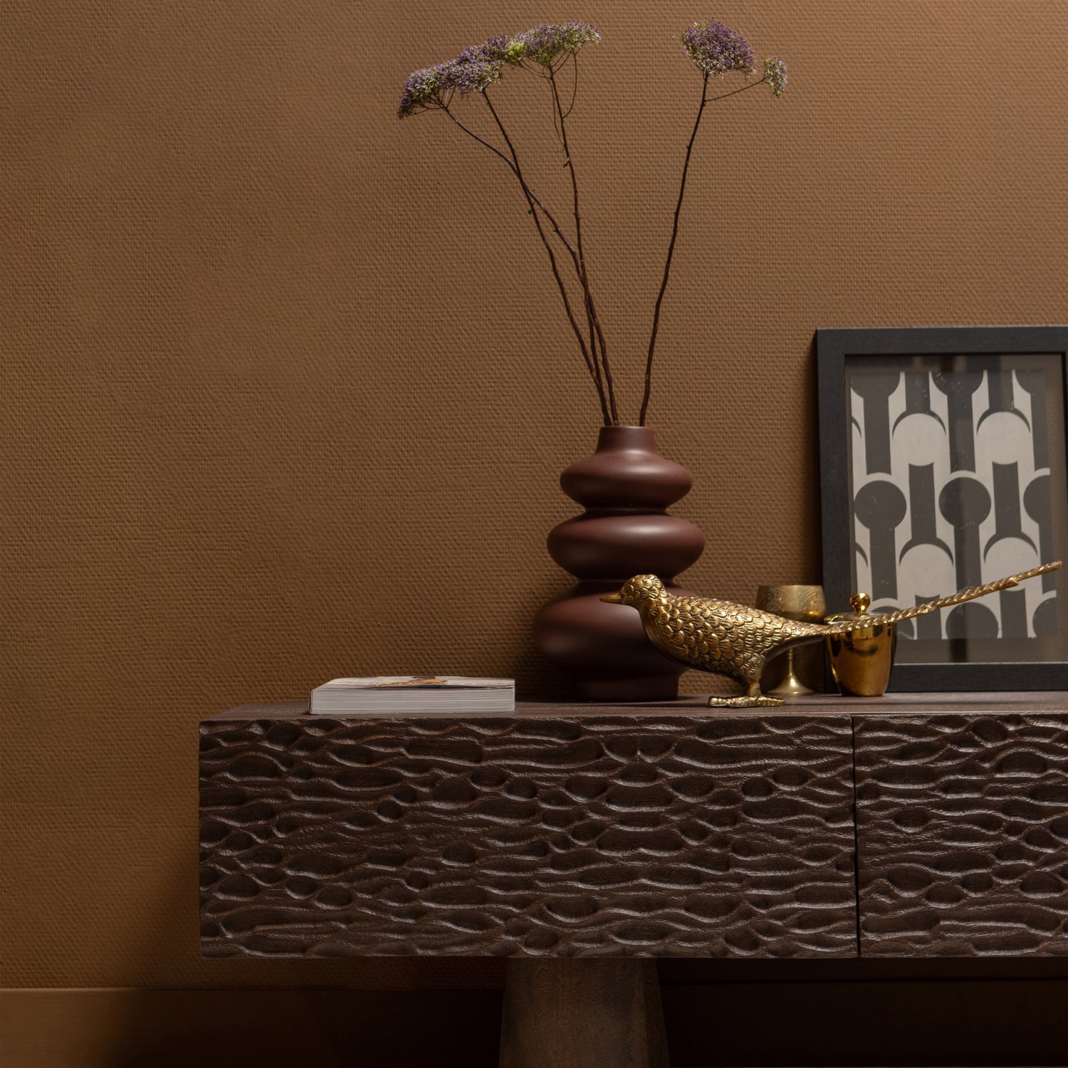 WOOOD mobila TV CRUMBLE CARVED | Lemn mango | Nuc | 40x180x40 cm