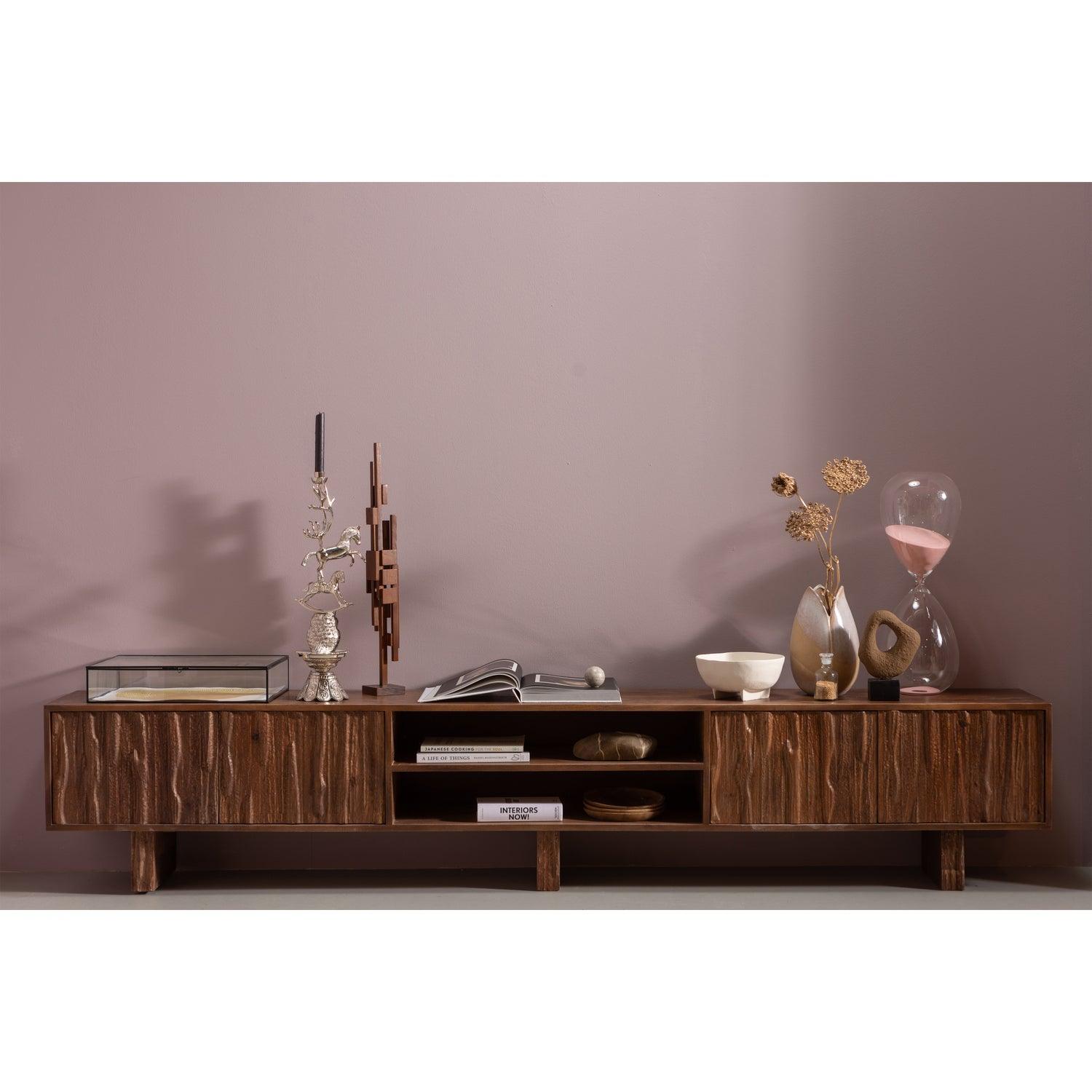 LAVISH TV UNIT WITH DESIGNED DOORS WOOD WARM BROWN