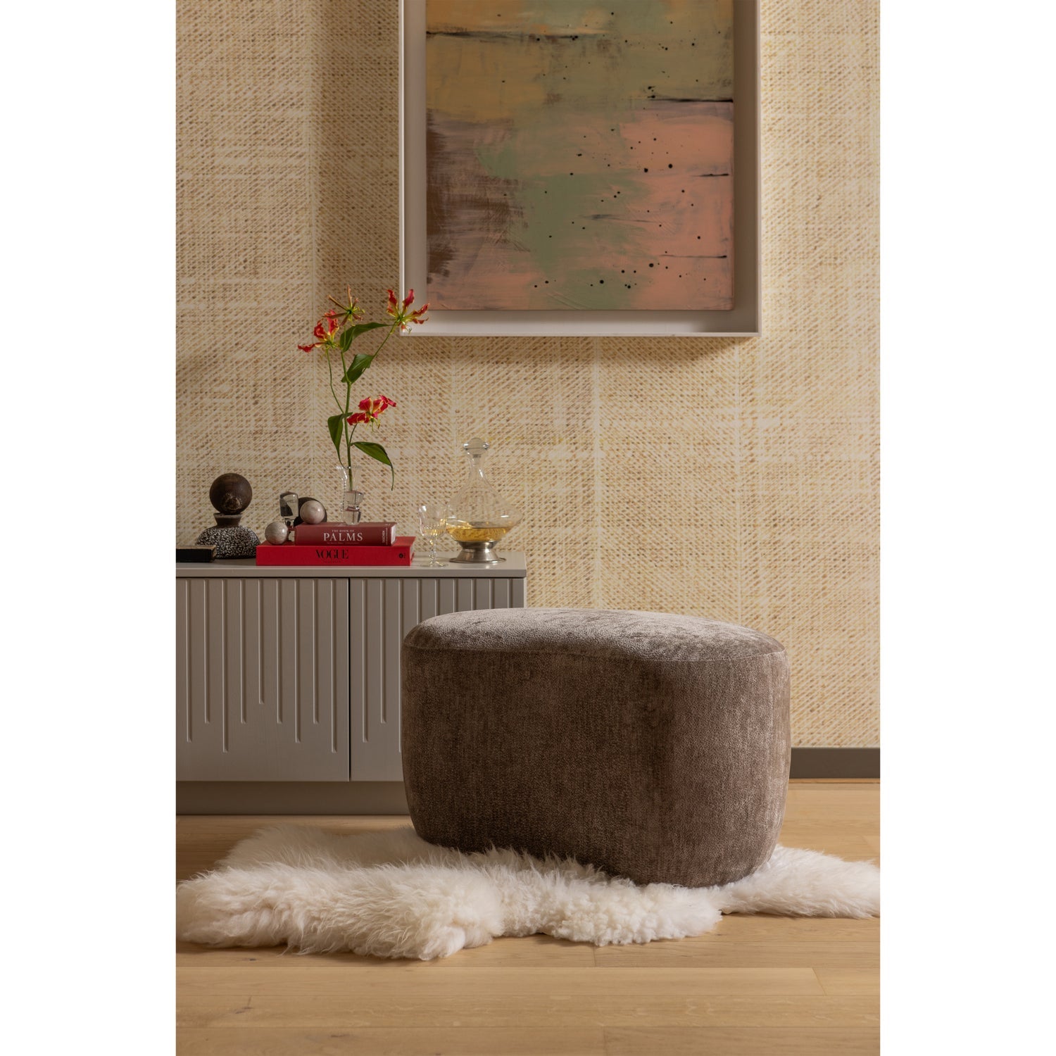 WOOOD puf POPULAR ORGANIC | 100% Pes | Taupe | 43x73x51 cm