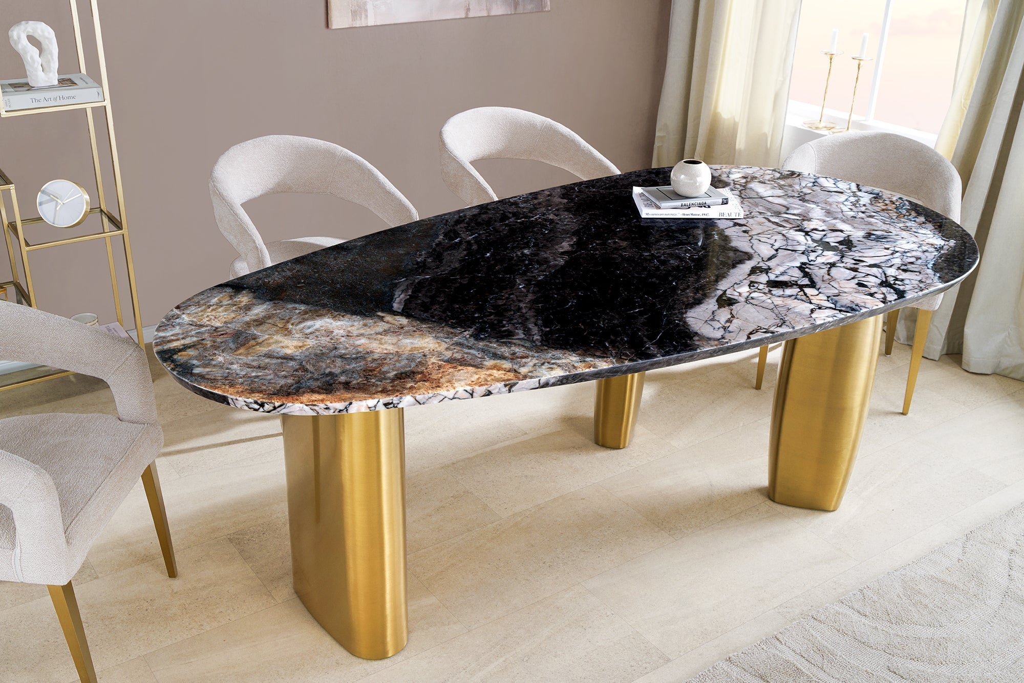 Invicta Masă dining ORGANIC - 200cm | Marmură, Auriu | 200x76 cm