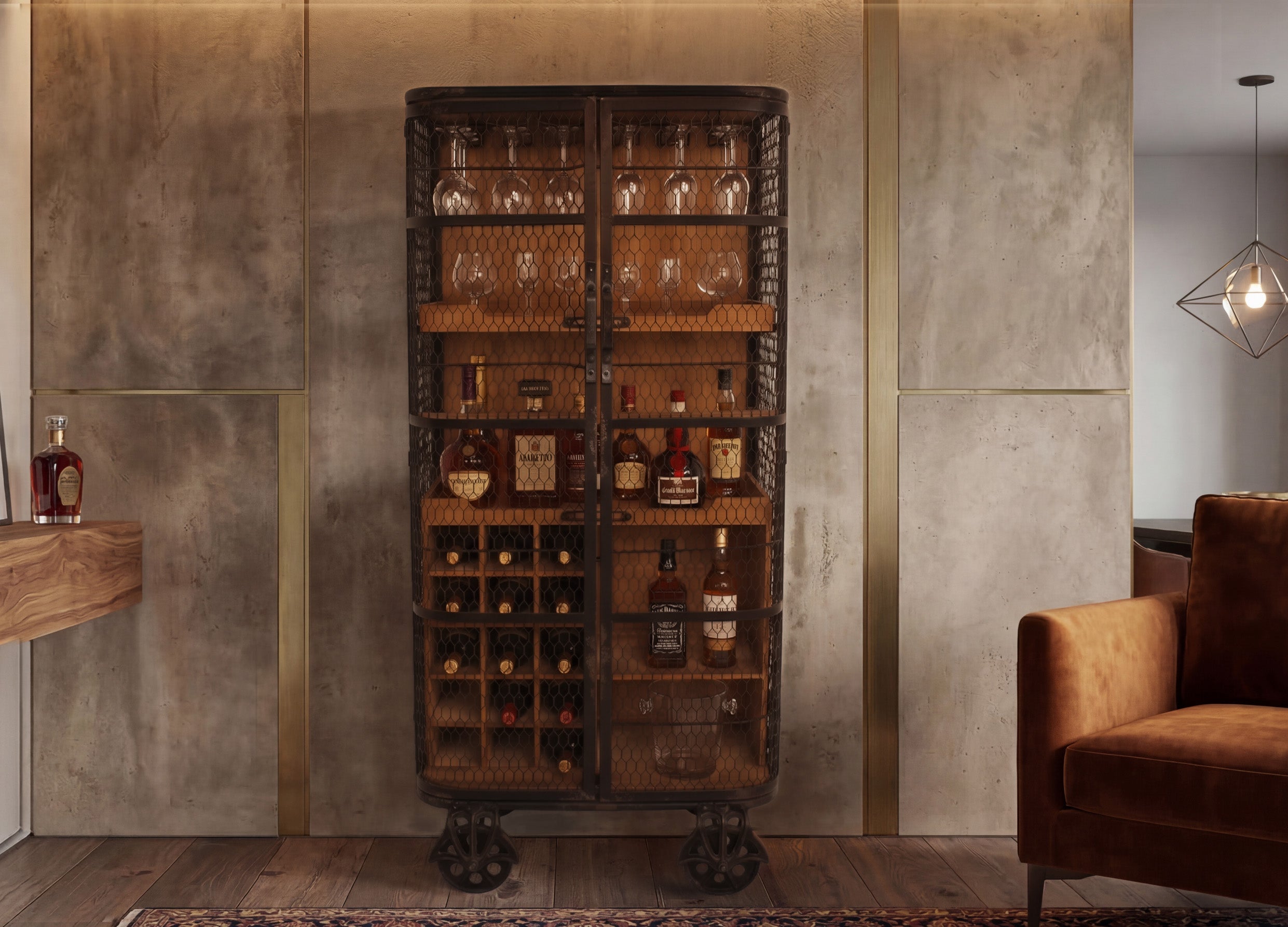 Invicta Vitrină LOFT - 145cm | Pin, Metal, Natural | 66x148x49 cm