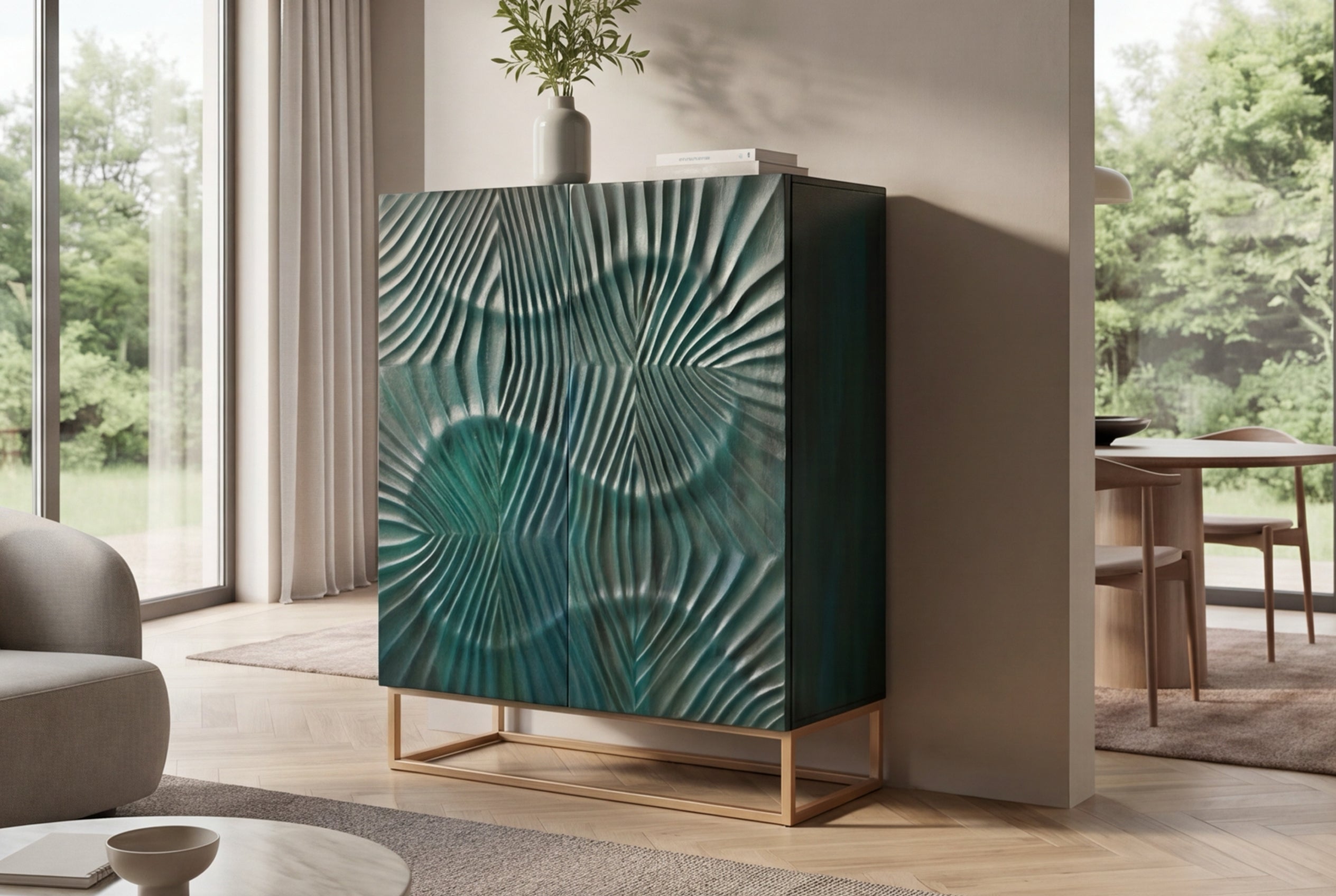 Invicta Vitrină înaltă SCORPION - 120cm | Mango, Auriu | 100x120x38 cm