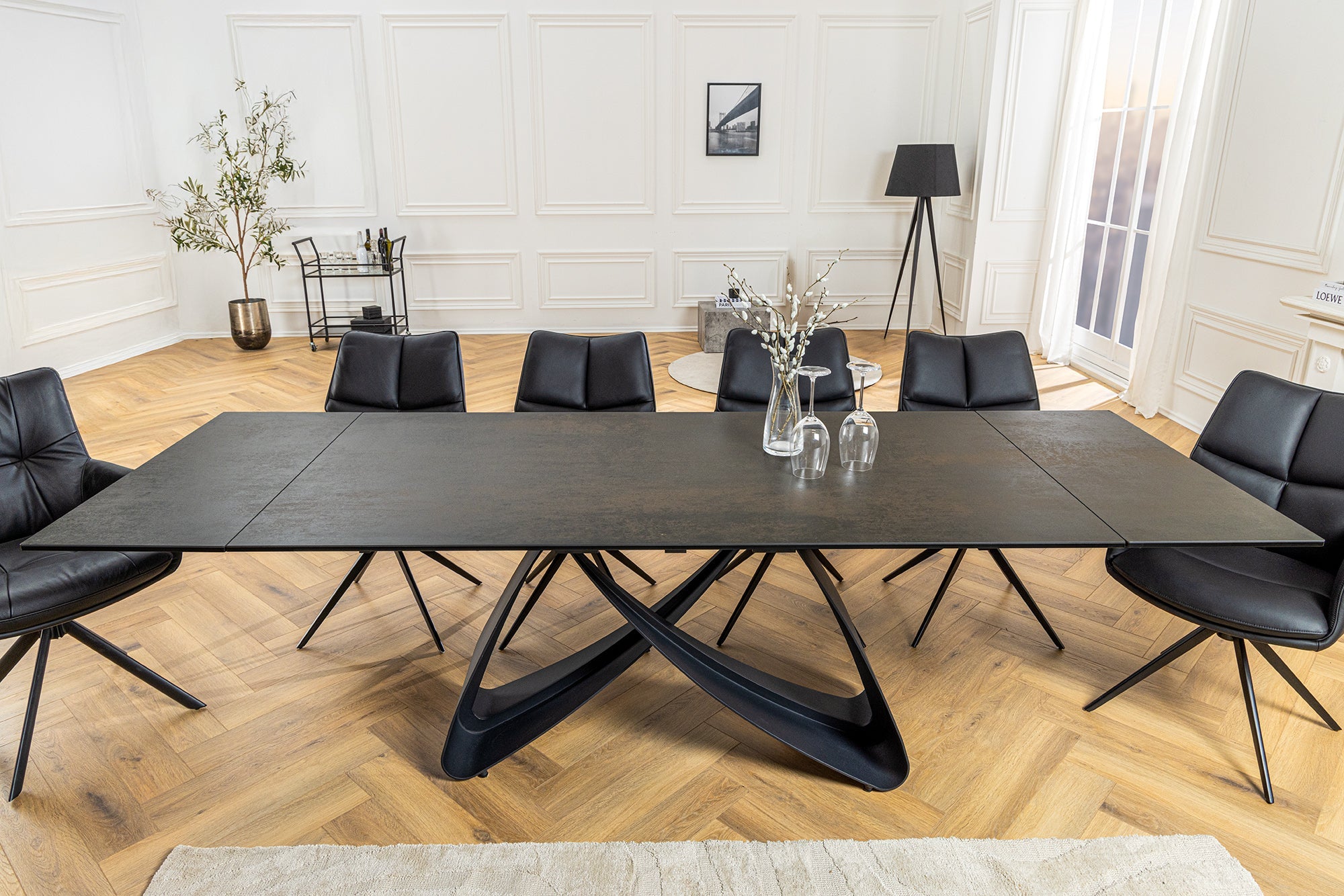 Invicta Masă dining INFINITY - 260cm | Marmură, Sticlă, Negru | 260x76x90 cm