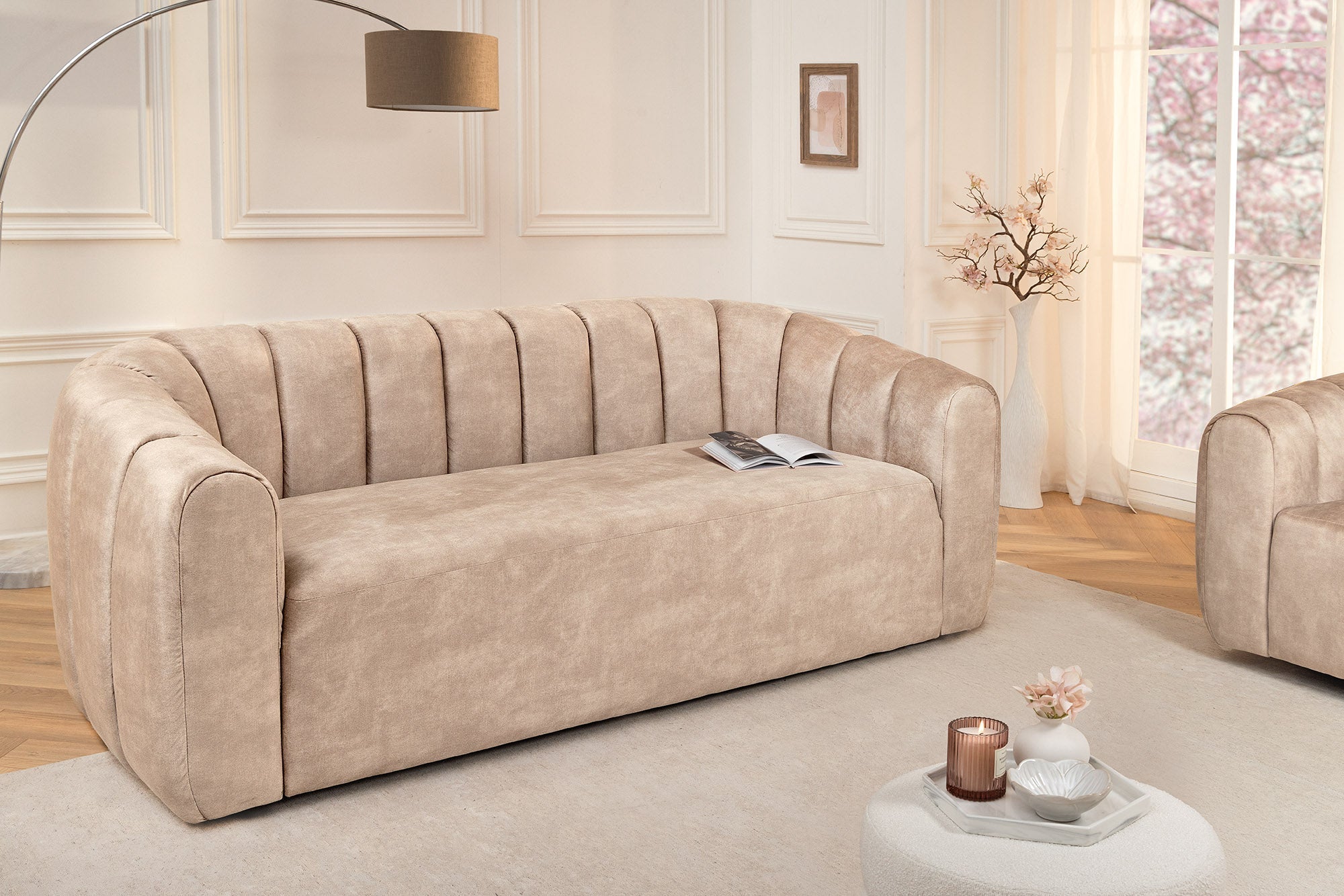 Invicta Canapea BABYLON - 200cm, 3 Locuri | Catifea, Bej | 202x74x89 cm