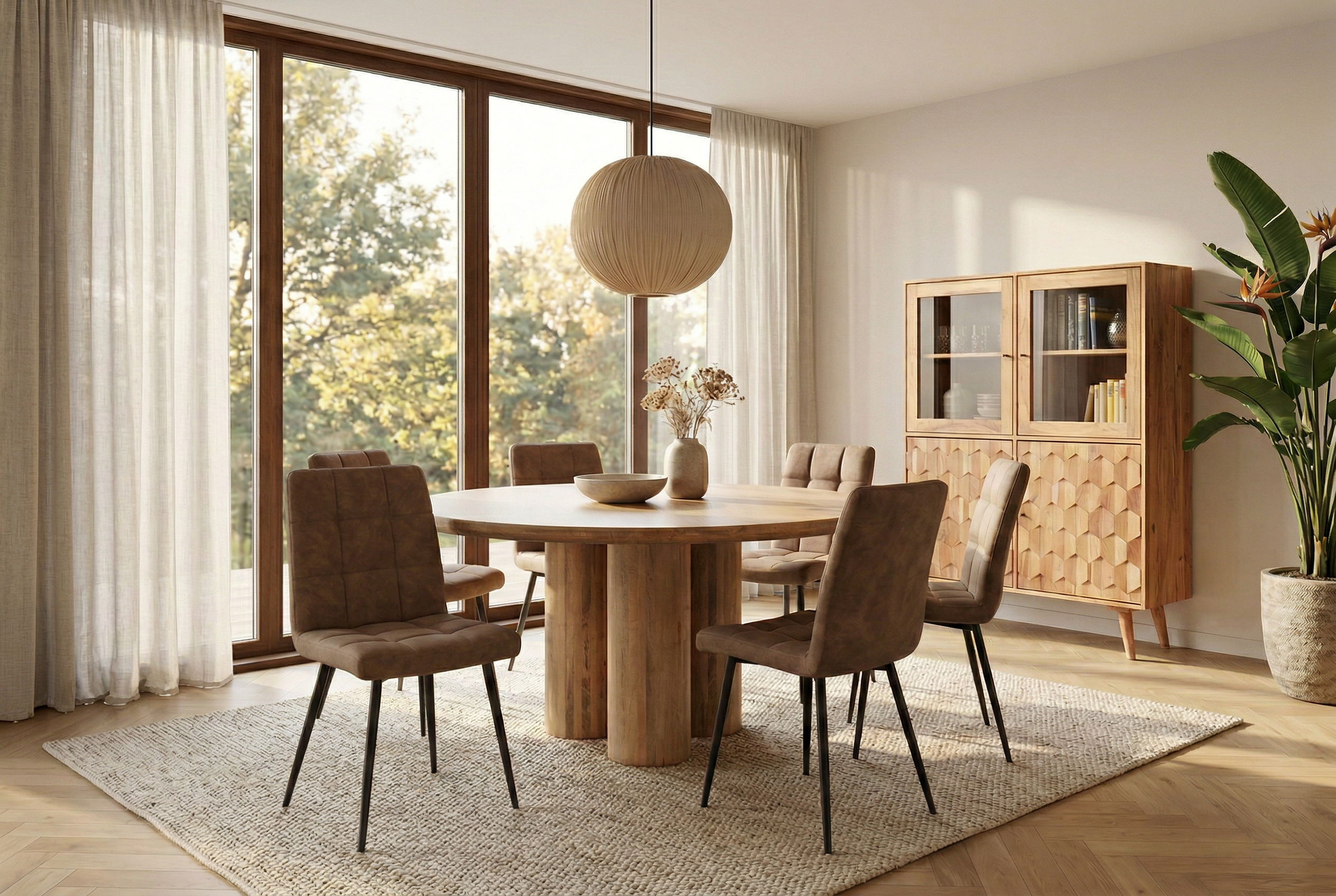 Invicta Masă dining ART DECO - 140cm | Mango, Natural | 140x76.5x140 cm